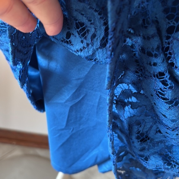 Adrianna Papell Blue Lace Sheath Mini Dress embellished neck formal cocktail 12 - Picture 5 of 11